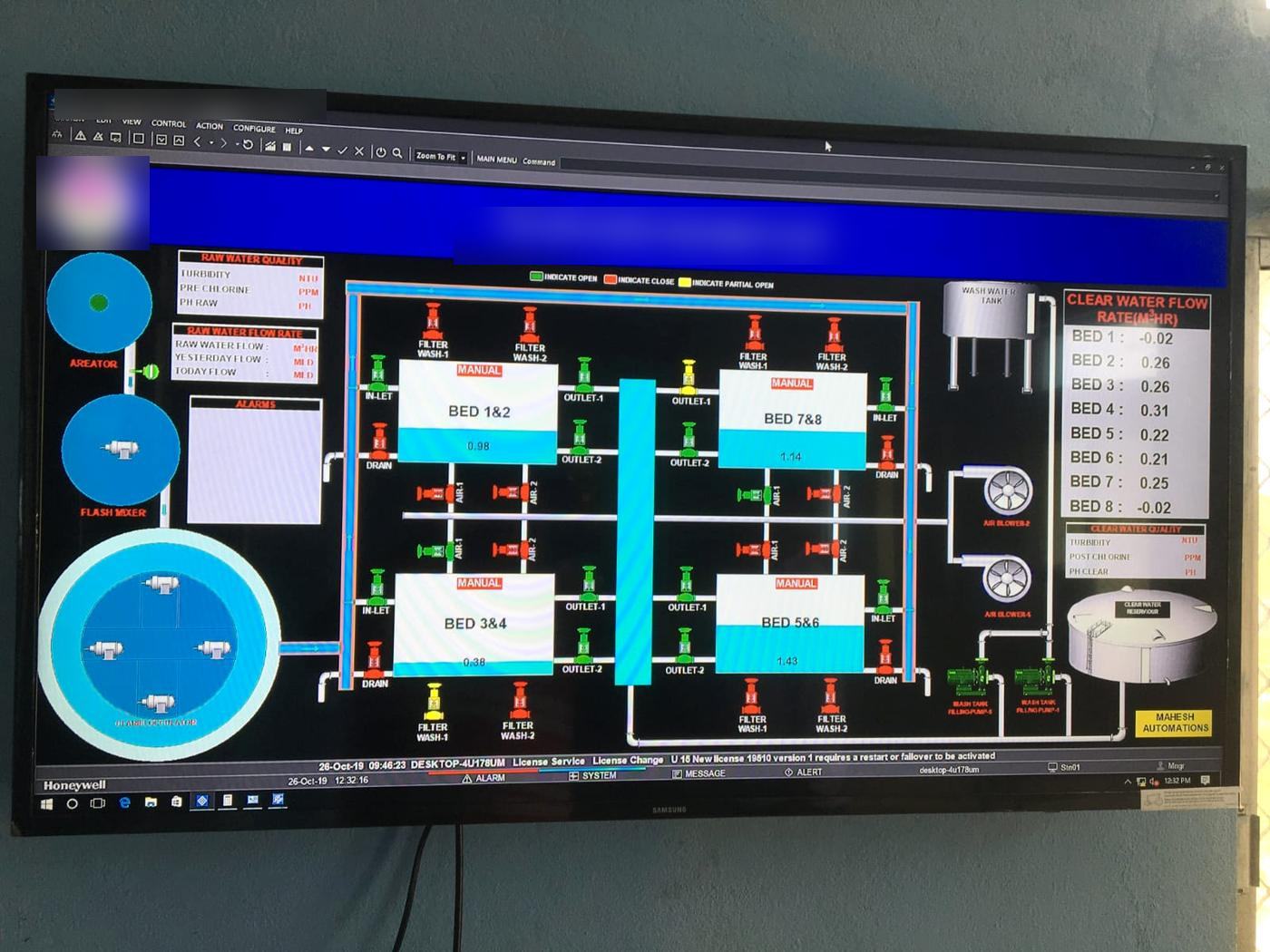 Water treatment plant SCADA screen